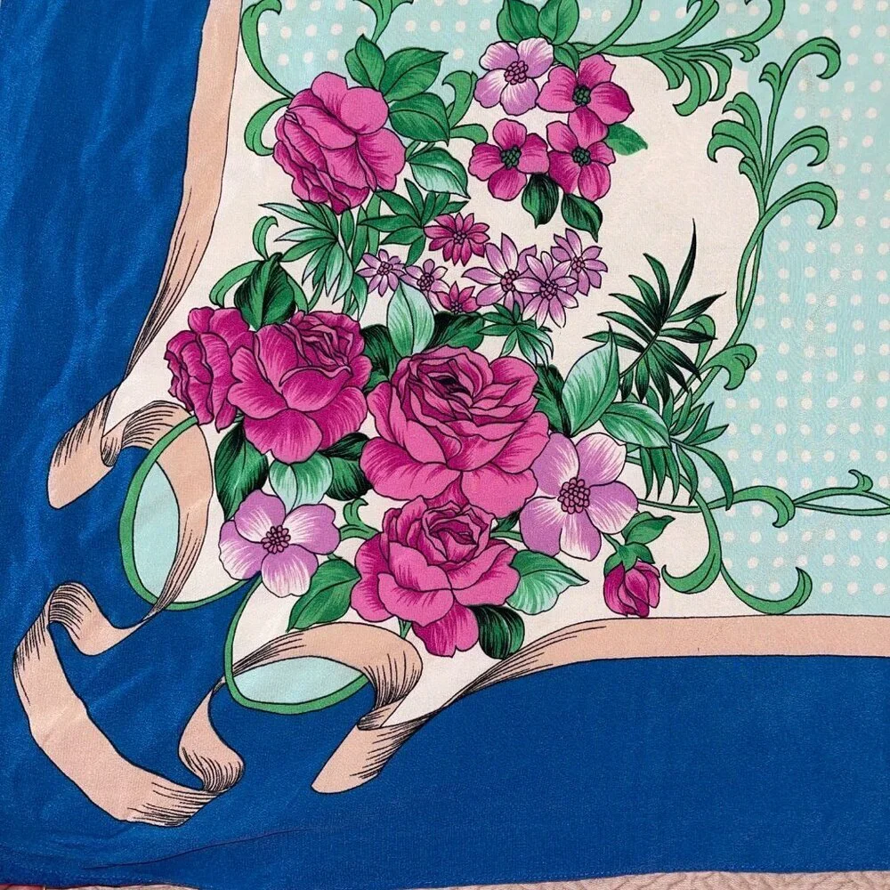 Vintage Womens Scarf Blue Floral Casual